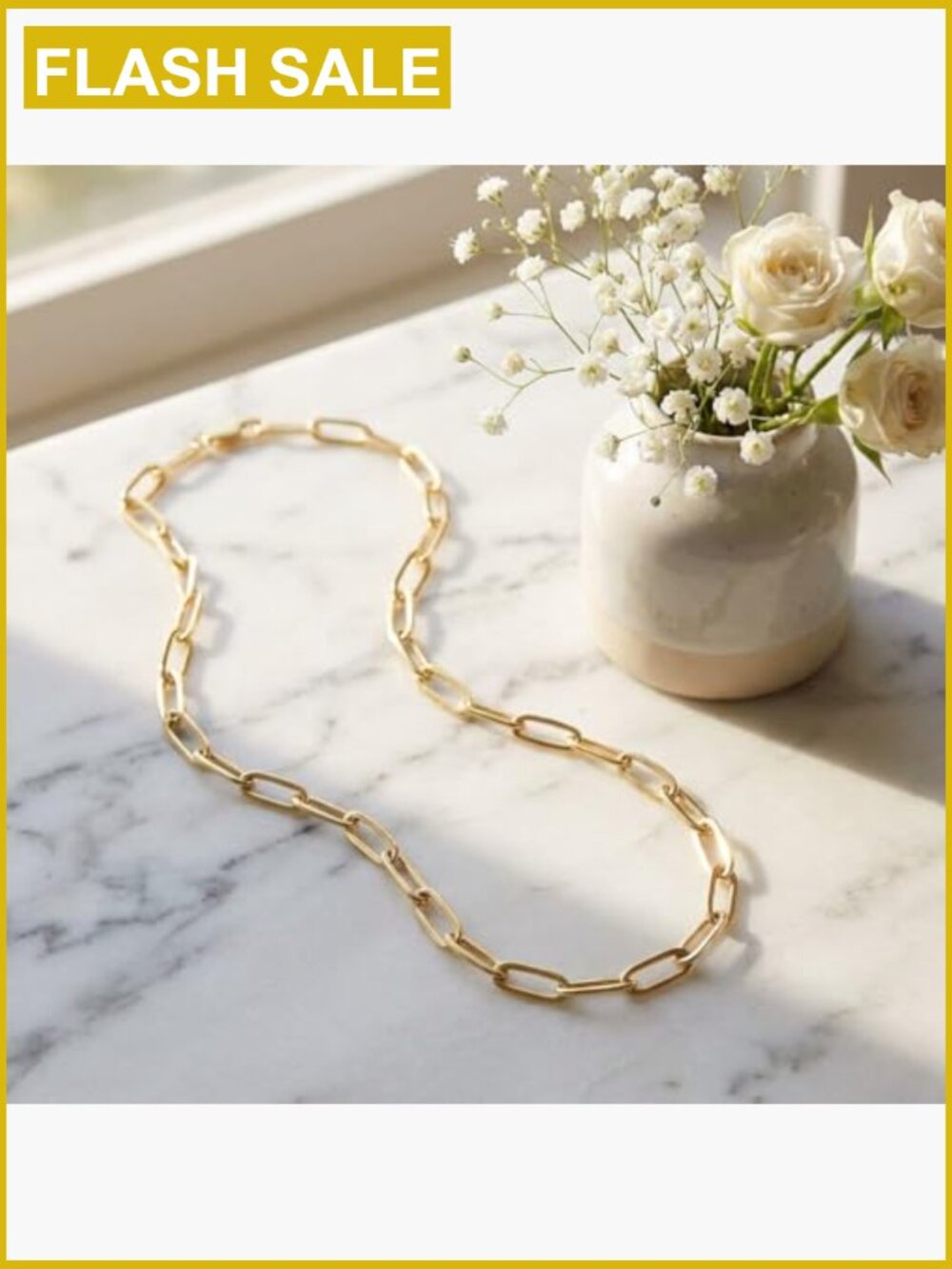 14K Gold Plated Paperclip Chain Necklace - Tarnish Resistant, Layering Jewelry - Picture 5 of 7